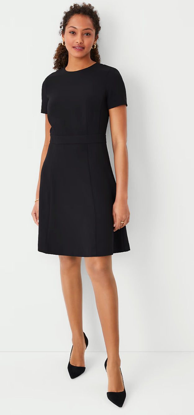 Ann Taylor Fluid Crepe Flare Dress Black Size 0 NWT